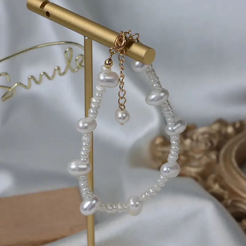 Nude Pearl Bracelet for Women with Spring Buckle