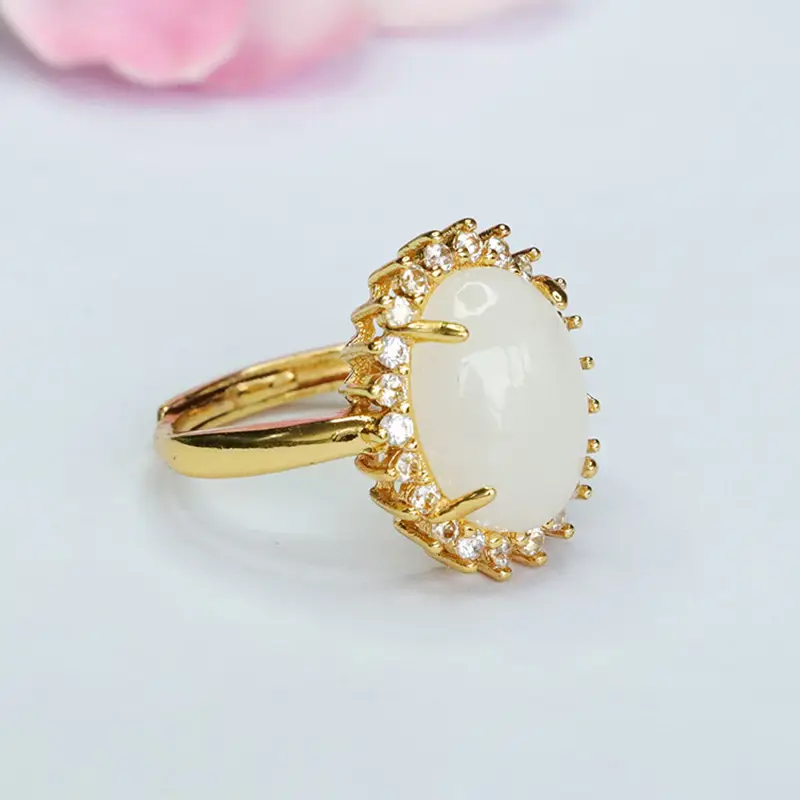 Guan Yu White Jade Ring with Crystal Set - Image 3