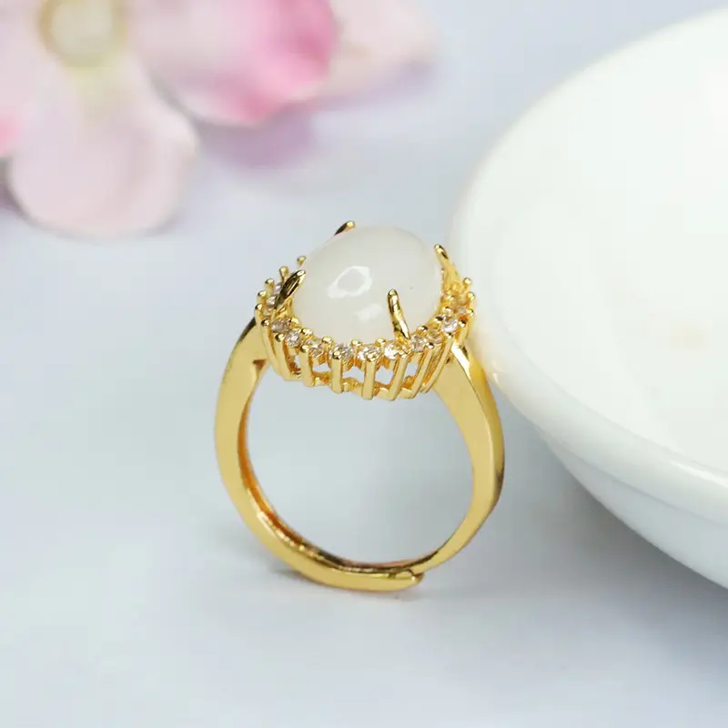 Guan Yu White Jade Ring with Crystal Set - Image 5
