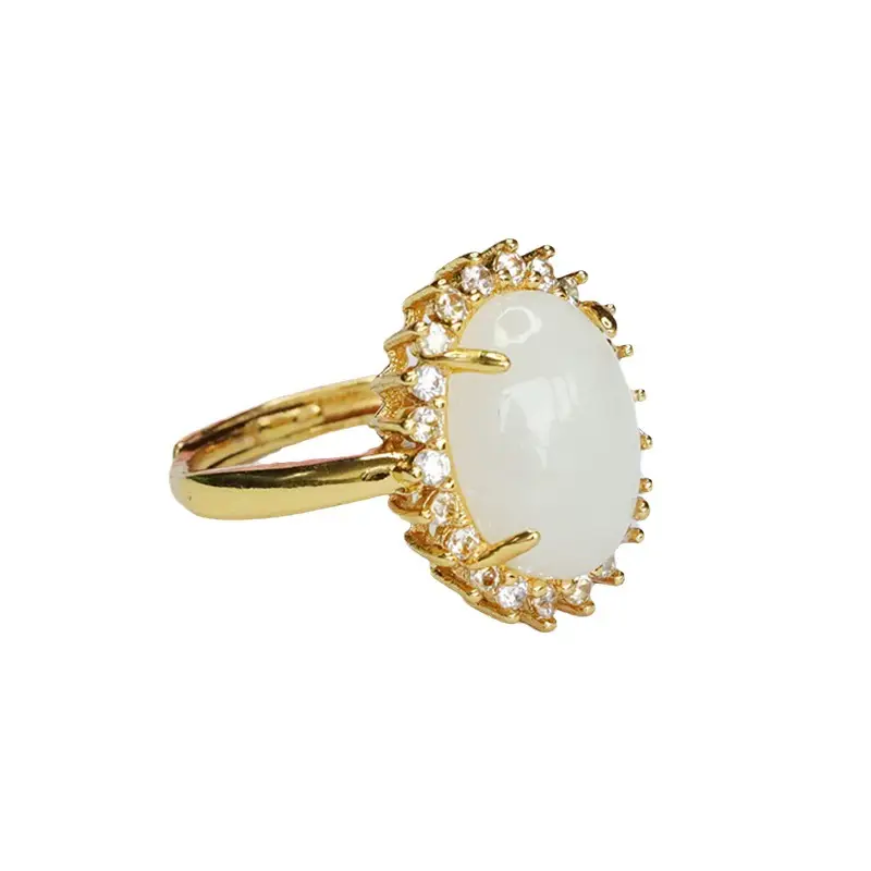 Guan Yu White Jade Ring with Crystal Set - Image 6
