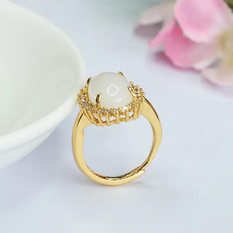 Guan Yu White Jade Ring with Crystal Set — feature 11