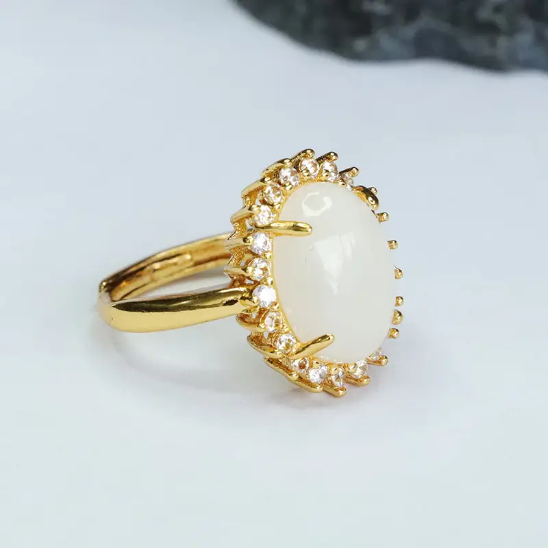 Guan Yu White Jade Ring with Crystal Set — feature 8