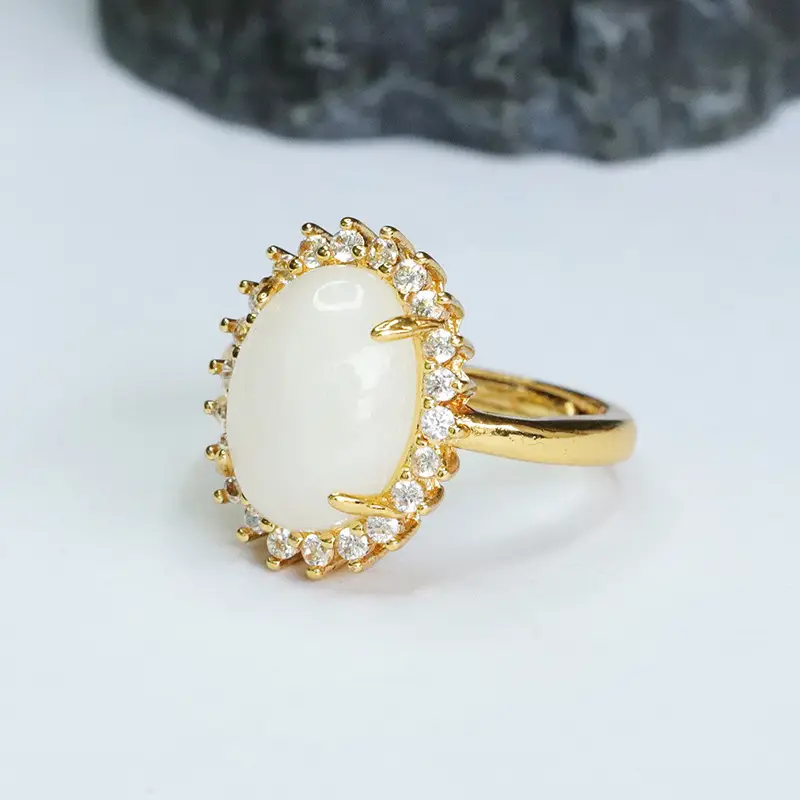 Guan Yu White Jade Ring with Crystal Set — feature 9
