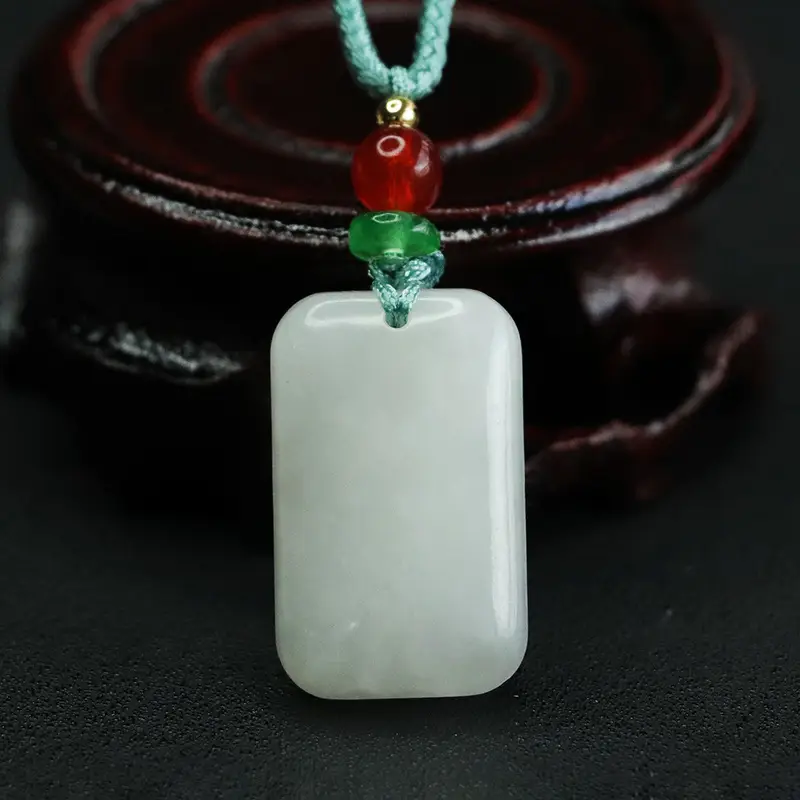 Aiyu Natural Hetian Jade Square Pendant Peace Pendant - Image 4