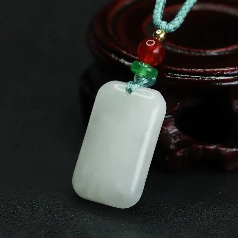 Aiyu Natural Hetian Jade Square Pendant Peace Pendant - Image 5