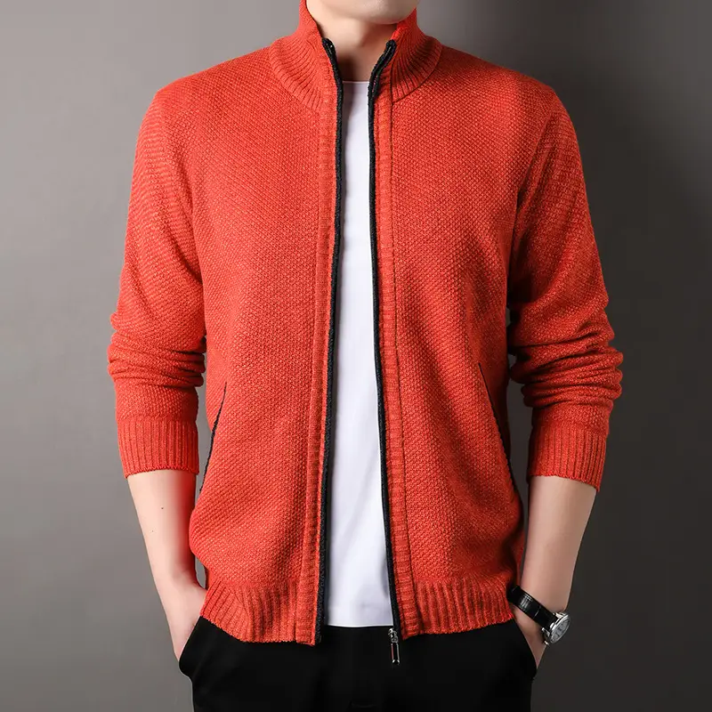 Men's Korean Knitted Cardigan Maroon Business Casual Spring Autumn Wear