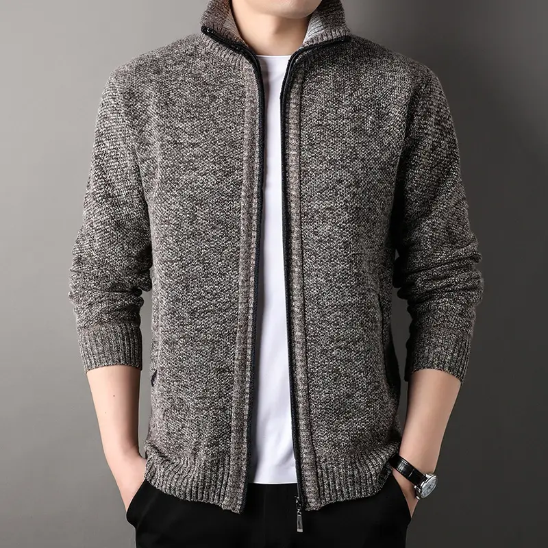 Men's Korean Knitted Cardigan Maroon Business Casual Spring Autumn Wear