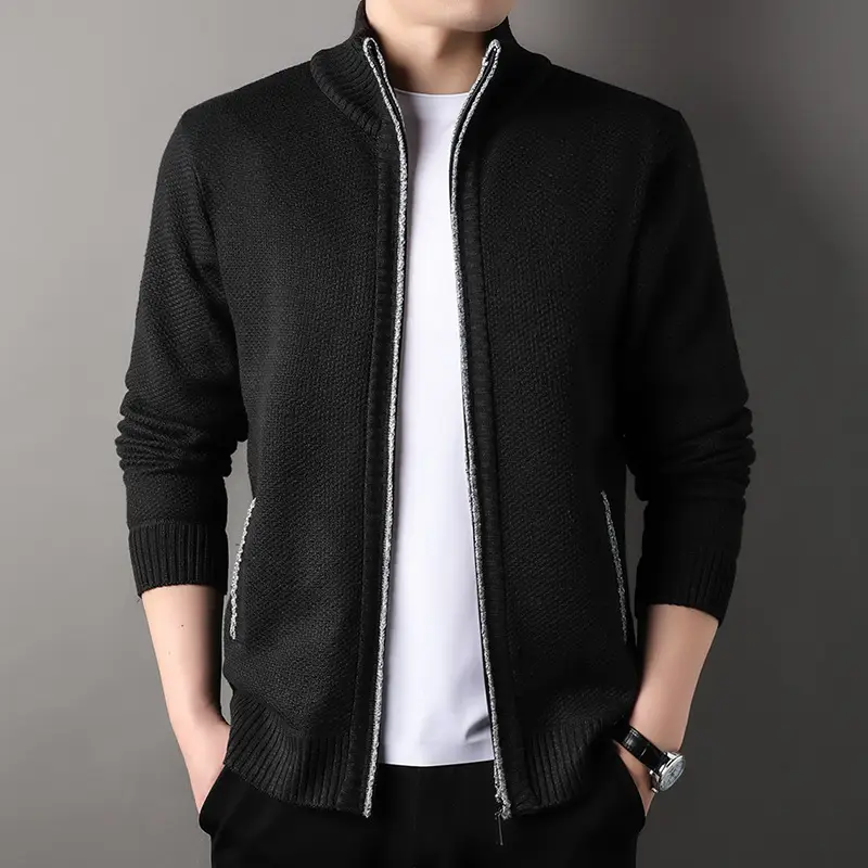 Men's Korean Knitted Cardigan Maroon Business Casual Spring Autumn Wear
