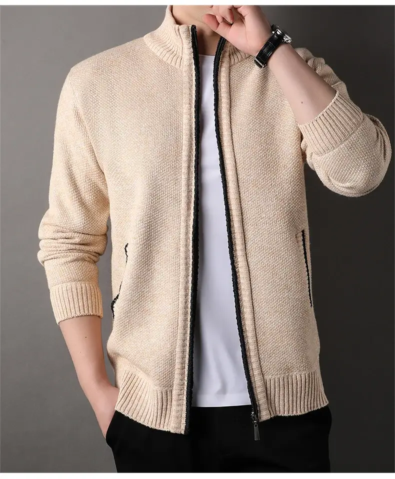 Men's Korean Knitted Cardigan Maroon Business Casual Spring Autumn Wear — feature 10