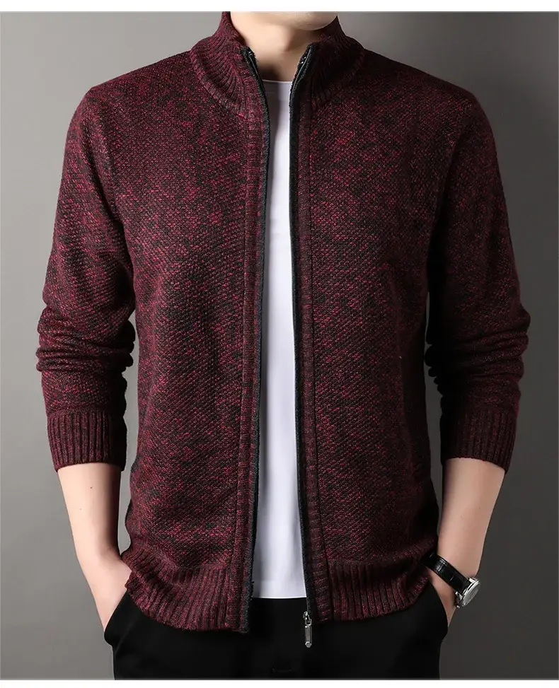 Men's Korean Knitted Cardigan Maroon Business Casual Spring Autumn Wear — feature 11