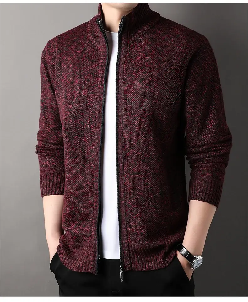 Men's Korean Knitted Cardigan Maroon Business Casual Spring Autumn Wear — feature 12
