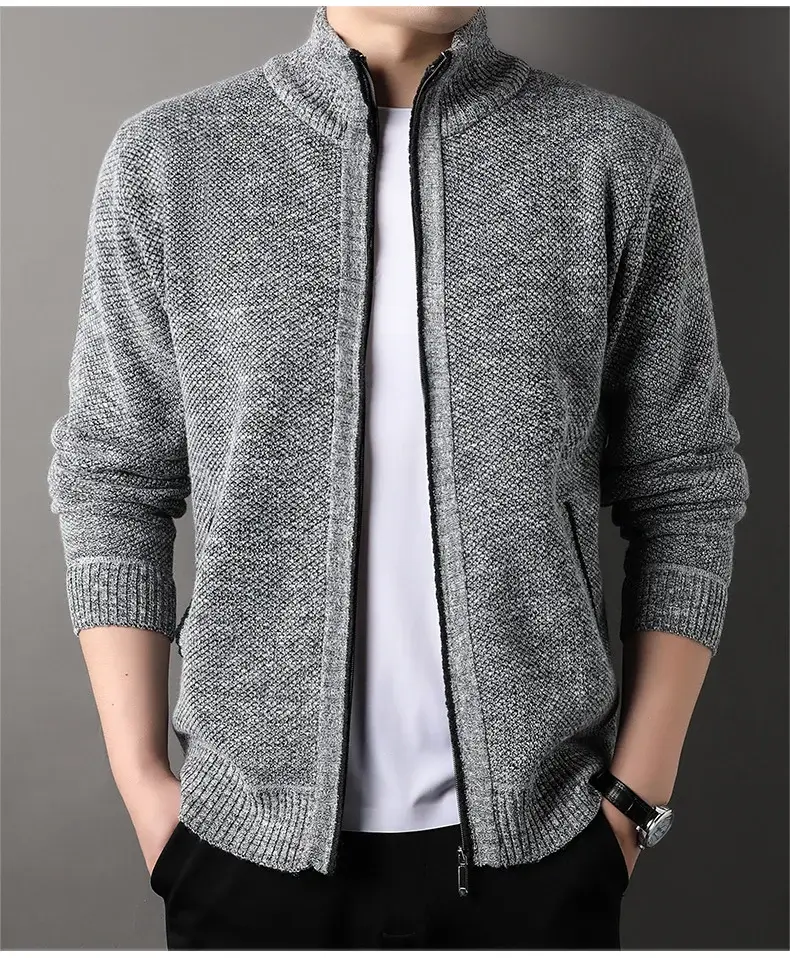 Men's Korean Knitted Cardigan Maroon Business Casual Spring Autumn Wear — feature 13