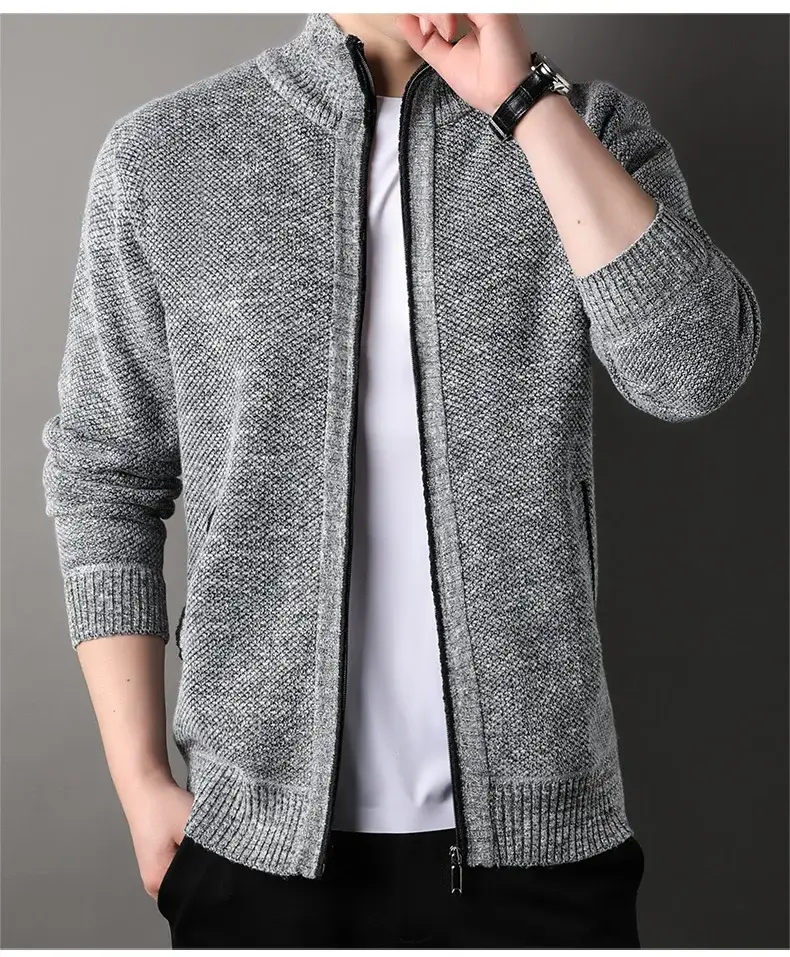 Men's Korean Knitted Cardigan Maroon Business Casual Spring Autumn Wear — feature 14