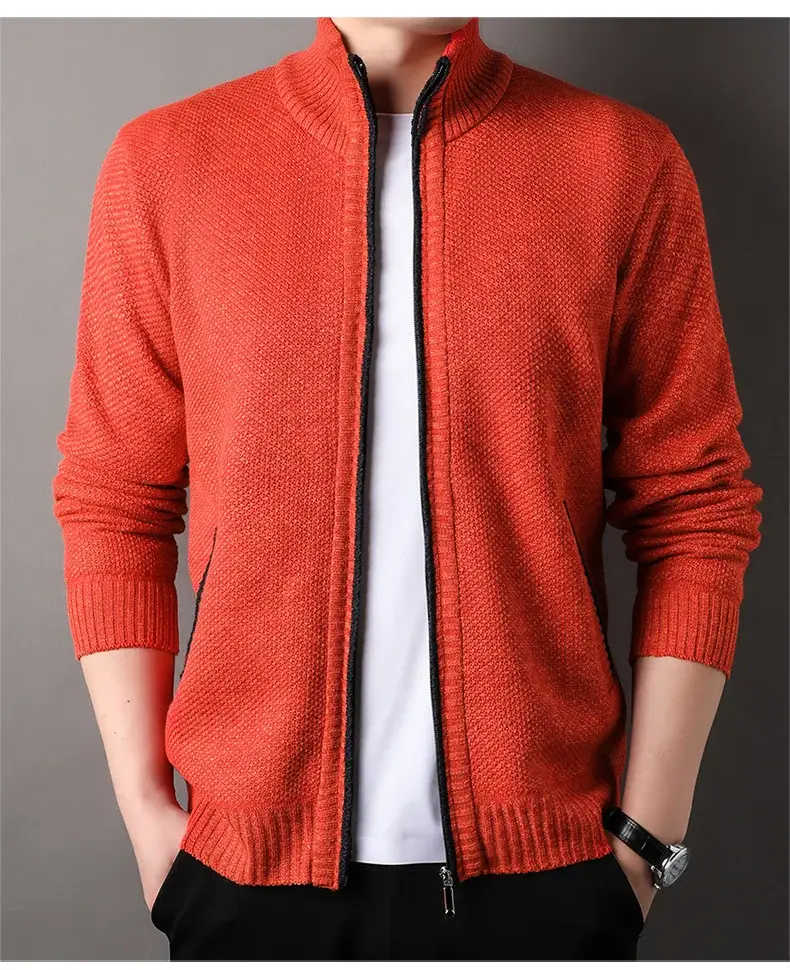 Men's Korean Knitted Cardigan Maroon Business Casual Spring Autumn Wear — feature 15