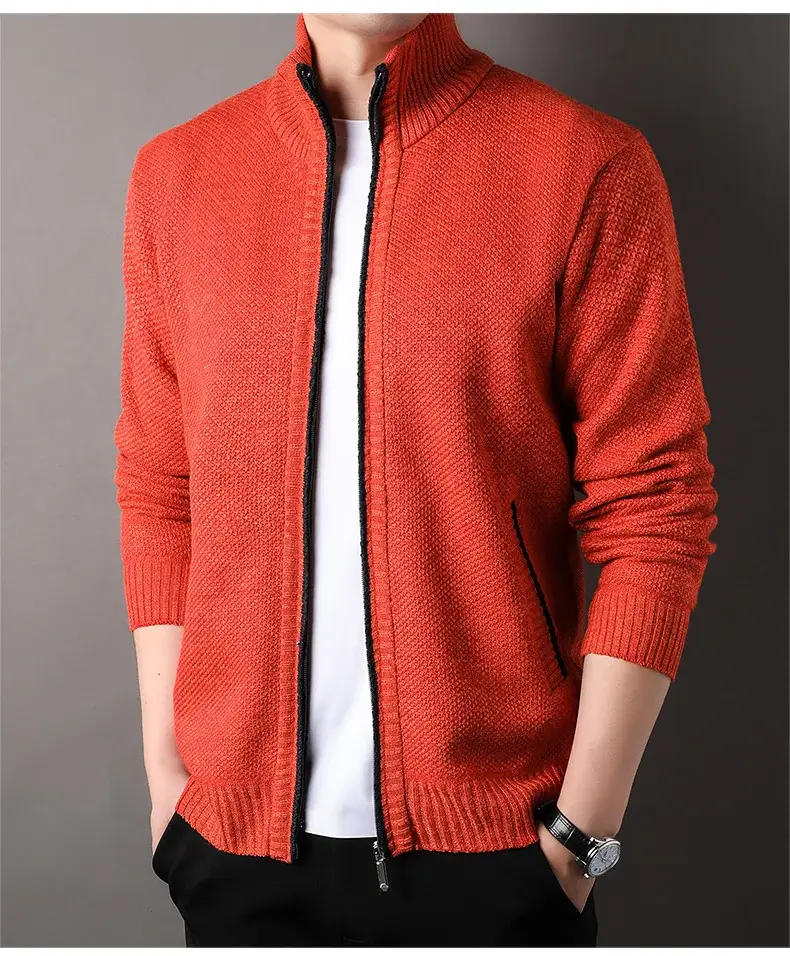 Men's Korean Knitted Cardigan Maroon Business Casual Spring Autumn Wear — feature 16