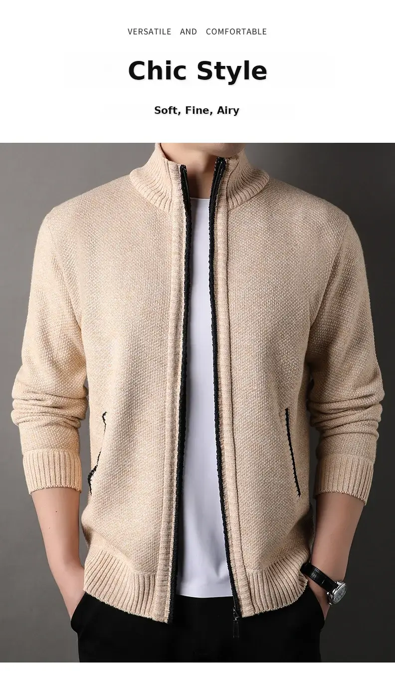 Men's Korean Knitted Cardigan Maroon Business Casual Spring Autumn Wear — feature 2