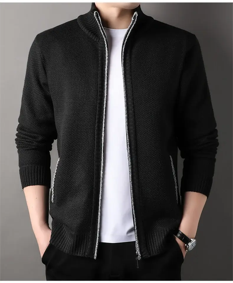 Men's Korean Knitted Cardigan Maroon Business Casual Spring Autumn Wear — feature 23