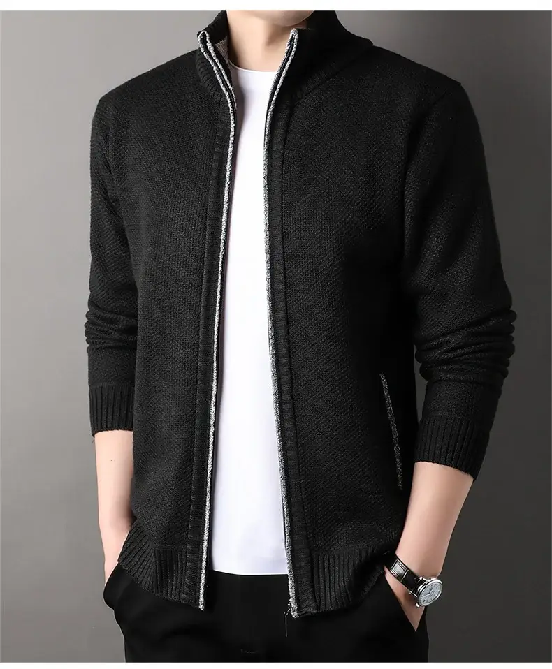 Men's Korean Knitted Cardigan Maroon Business Casual Spring Autumn Wear — feature 24