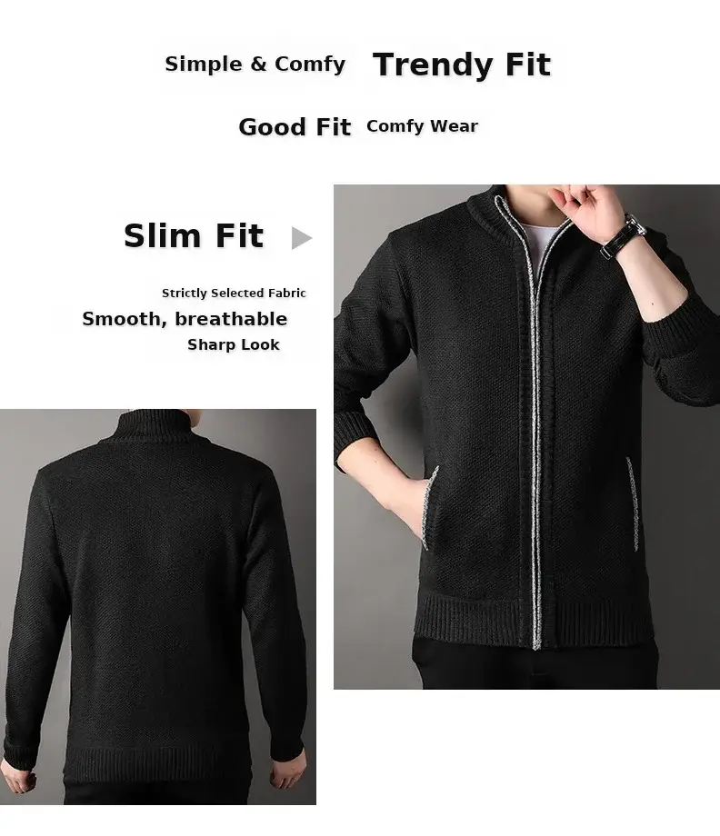 Men's Korean Knitted Cardigan Maroon Business Casual Spring Autumn Wear — feature 4