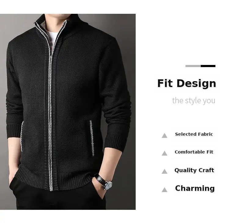 Men's Korean Knitted Cardigan Maroon Business Casual Spring Autumn Wear — feature 5