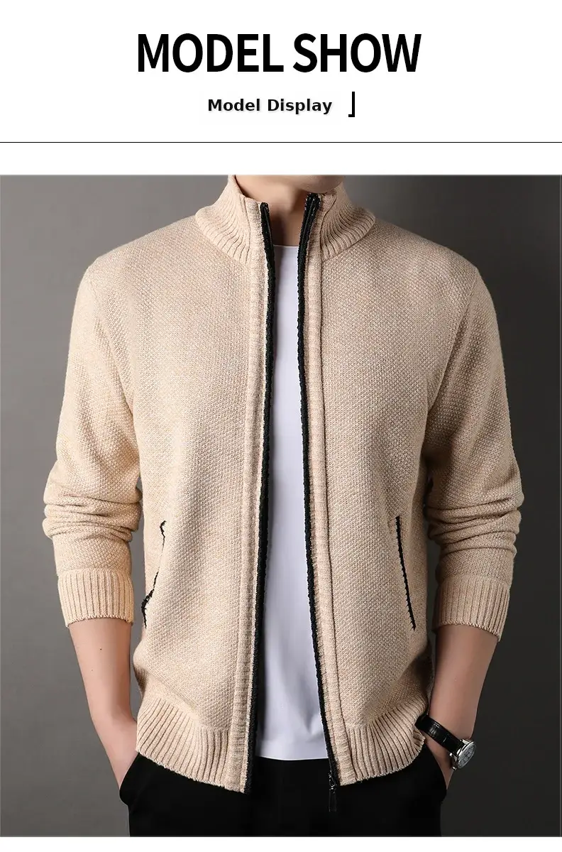 Men's Korean Knitted Cardigan Maroon Business Casual Spring Autumn Wear — feature 9