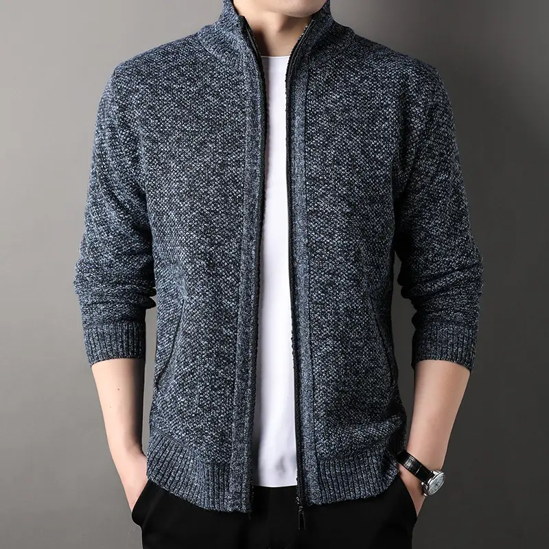 Men's Korean Knitted Cardigan Maroon Business Casual Spring Autumn Wear