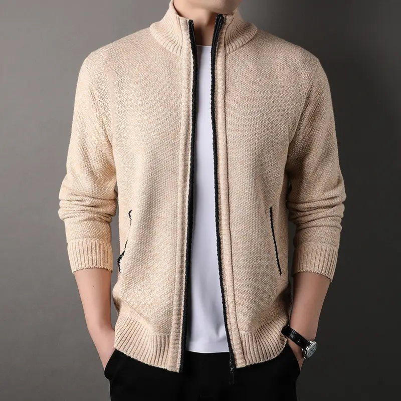 Men's Korean Knitted Cardigan Maroon Business Casual Spring Autumn Wear
