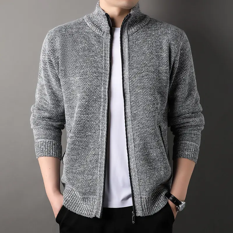 Men's Korean Knitted Cardigan Maroon Business Casual Spring Autumn Wear