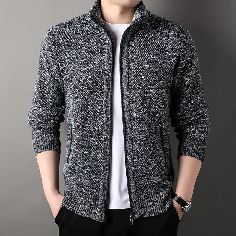 Men's Korean Knitted Cardigan Maroon Business Casual Spring Autumn Wear