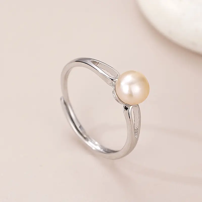 Women's Retro Geometric Pearl Ring Silver - Image 4