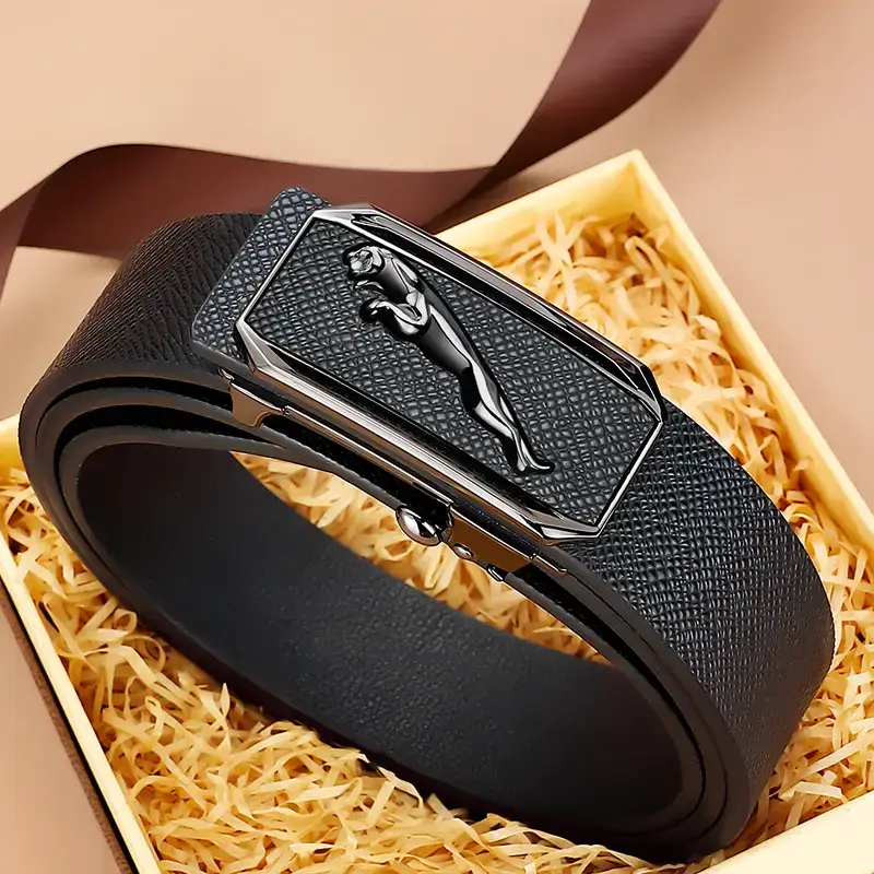 Men's Genuine Leather Toothless Belt Black Business Casual - Image 5