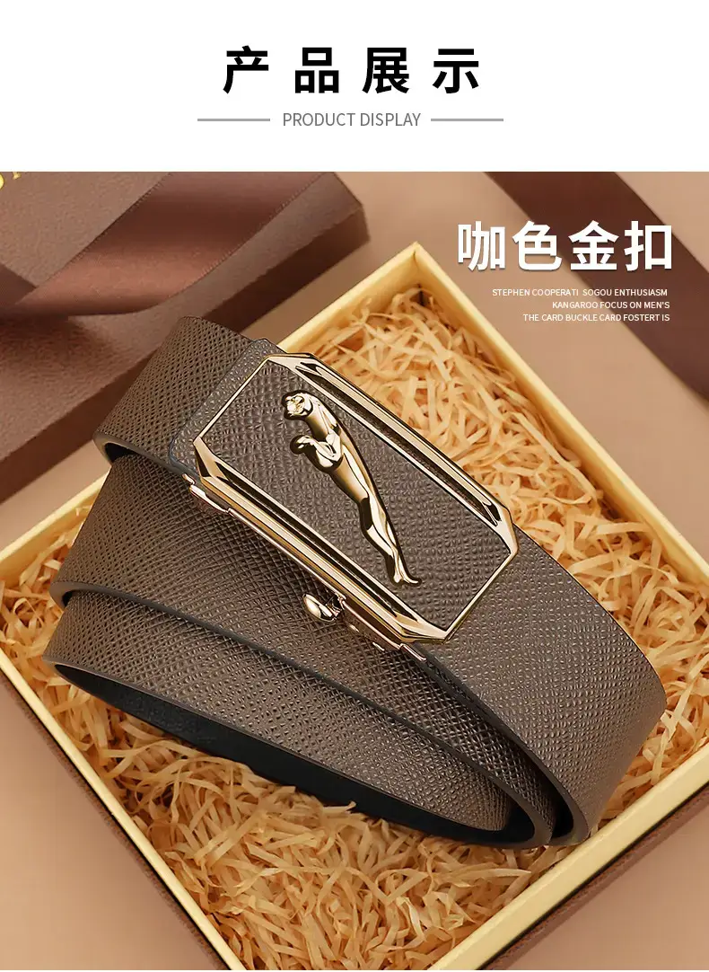 Men's Genuine Leather Toothless Belt Black Business Casual β feature 10
