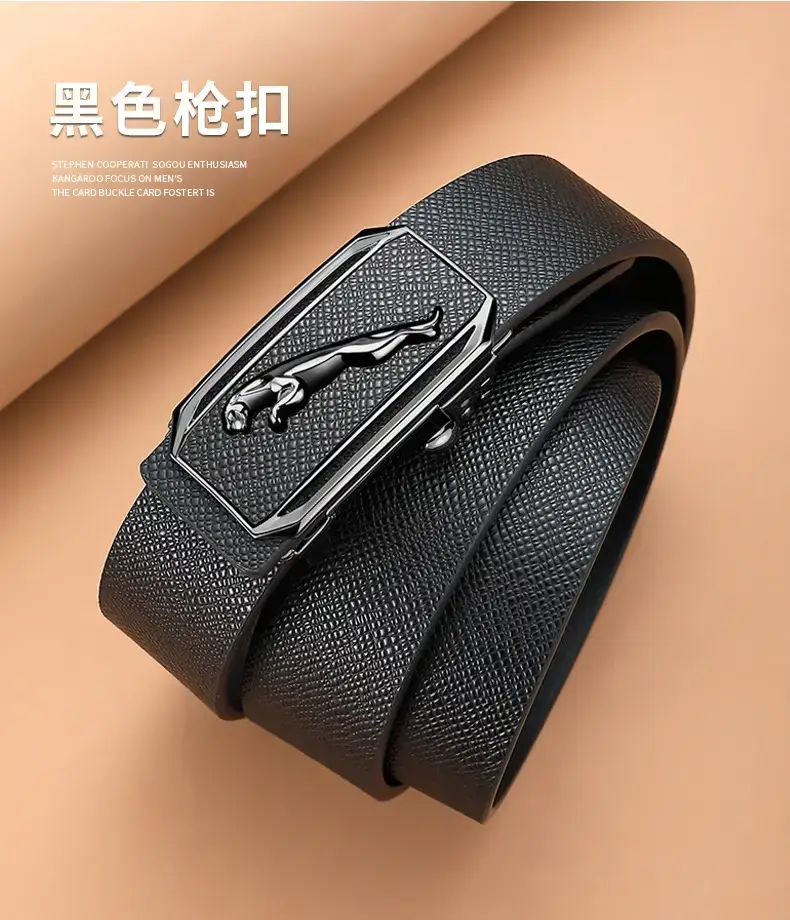 Men's Genuine Leather Toothless Belt Black Business Casual β feature 12
