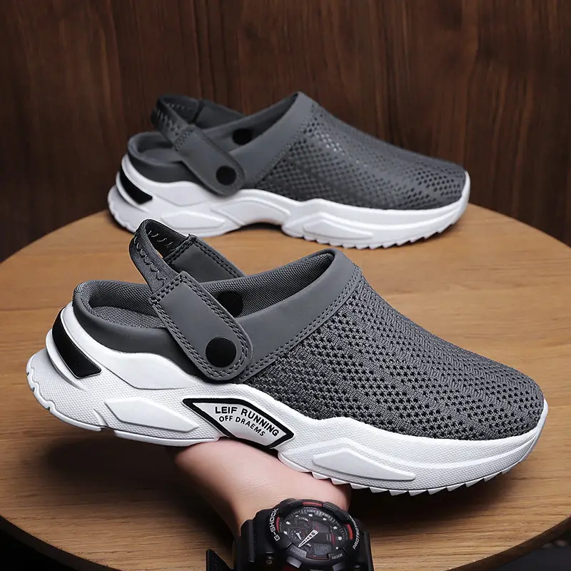 2023 Summer Flip-Flops Large Size Cross-Border Men's Half Slippers Men's Sandals for Students Hole Toe Sandals Beach Shoes