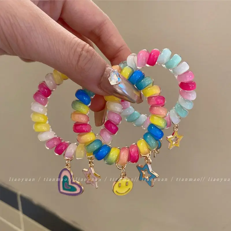 Rainbow Phone Rope Hair Tie for Girls, No Trace, No Damage, Simple Rubber Band, Female Hair Tie, Cartoon - Image 10