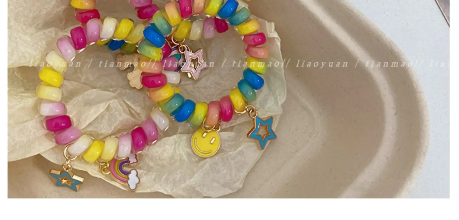 Rainbow Phone Rope Hair Tie for Girls, No Trace, No Damage, Simple Rubber Band, Female Hair Tie, Cartoon — feature 11