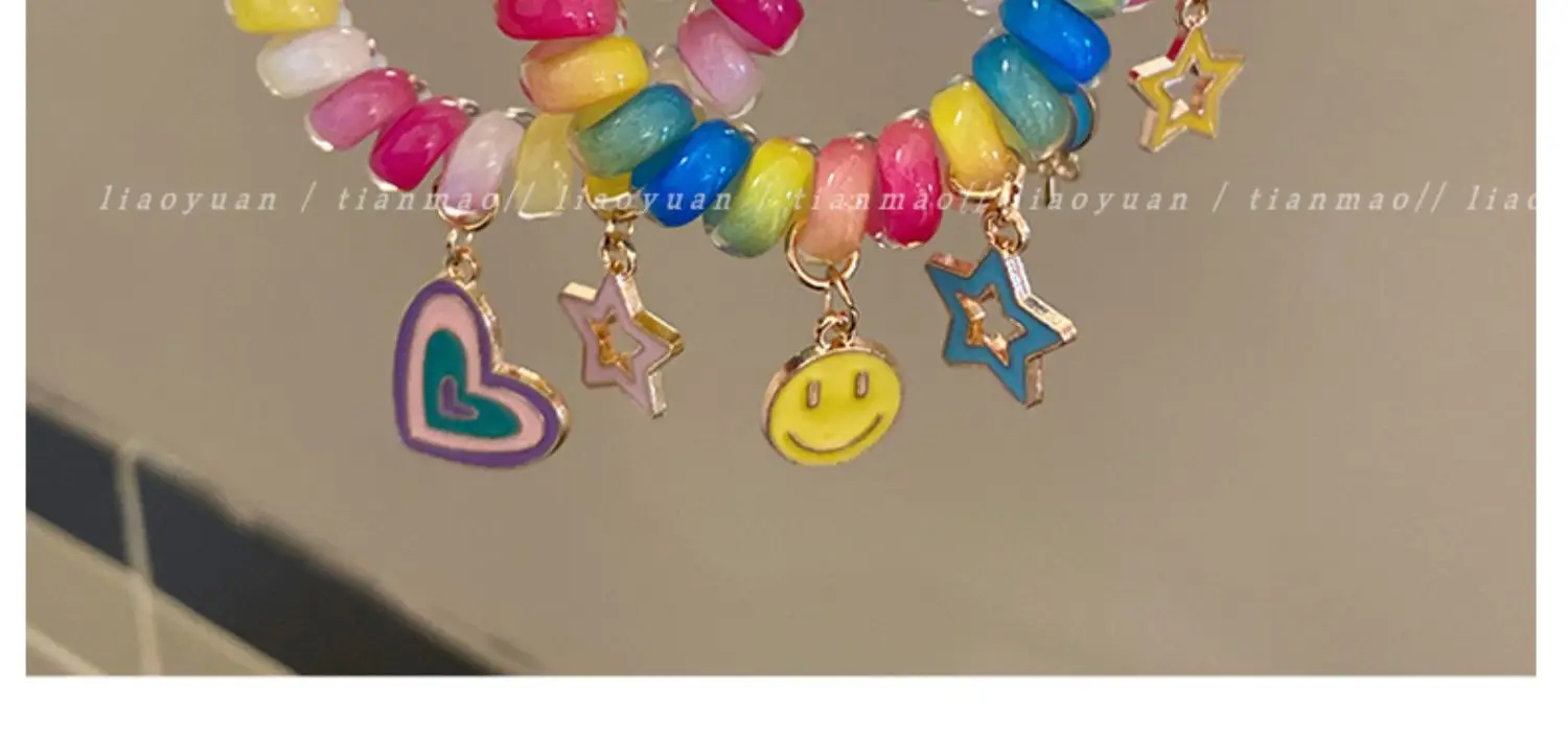 Rainbow Phone Rope Hair Tie for Girls, No Trace, No Damage, Simple Rubber Band, Female Hair Tie, Cartoon — feature 3