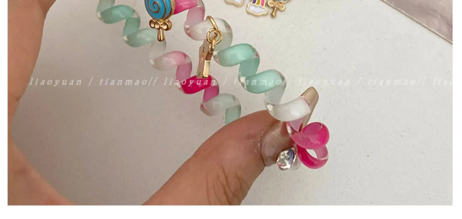 Rainbow Phone Rope Hair Tie for Girls, No Trace, No Damage, Simple Rubber Band, Female Hair Tie, Cartoon — feature 9