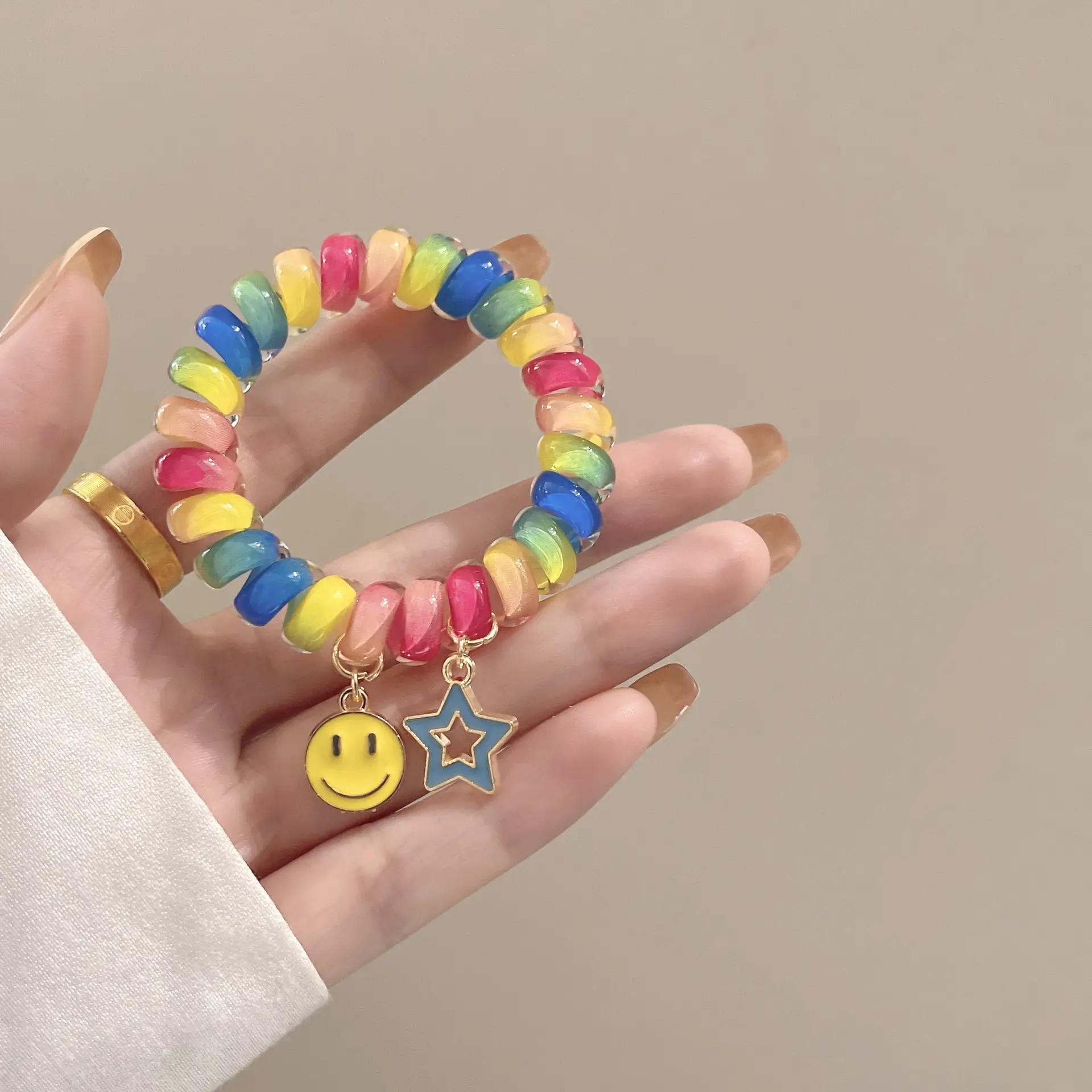 Rainbow Phone Rope Hair Tie for Girls, No Trace, No Damage, Simple Rubber Band, Female Hair Tie, Cartoon - Image 3