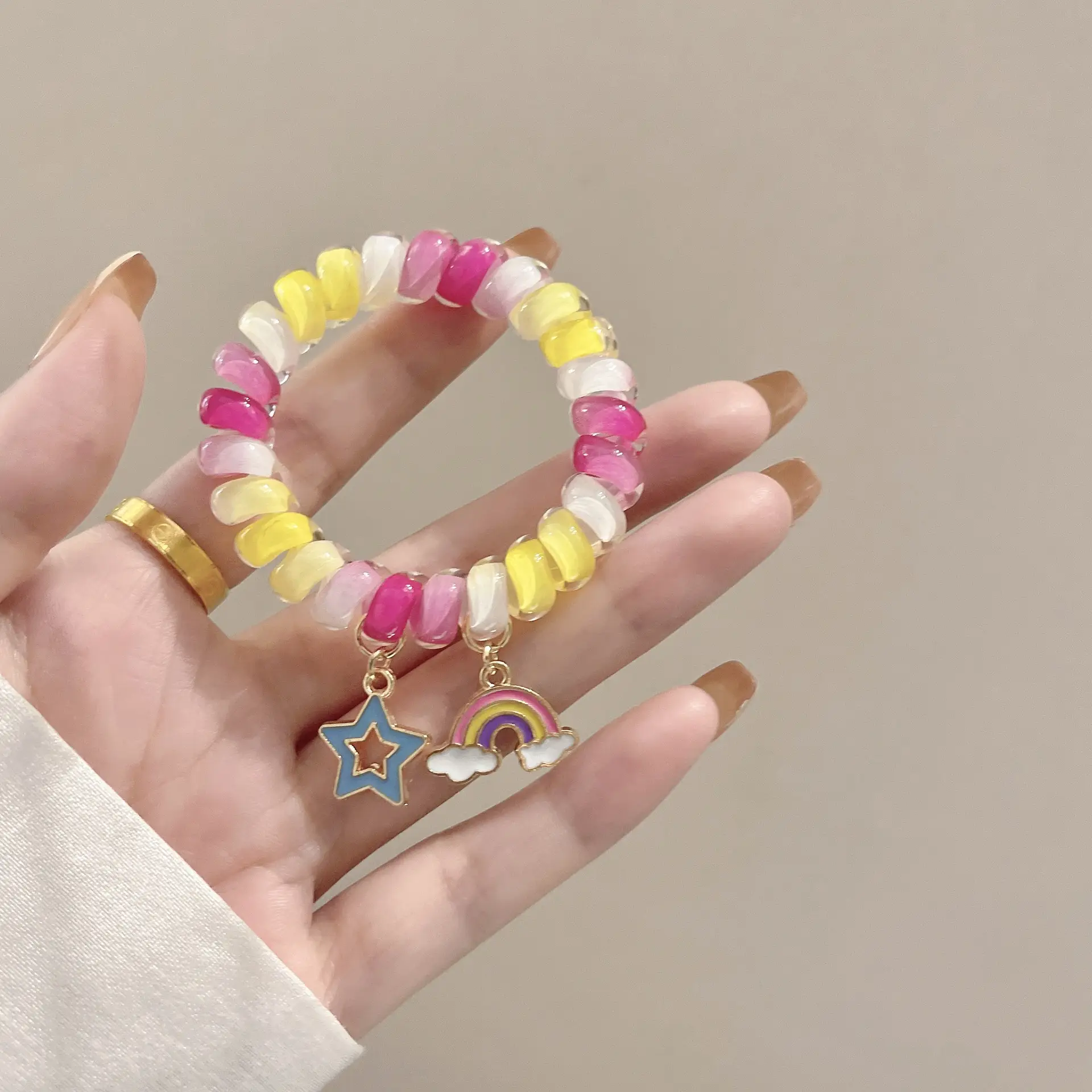 Rainbow Phone Rope Hair Tie for Girls, No Trace, No Damage, Simple Rubber Band, Female Hair Tie, Cartoon - Image 4