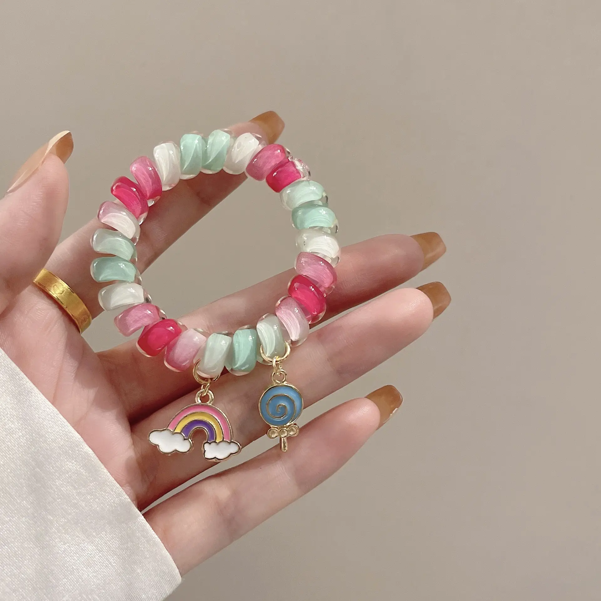 Rainbow Phone Rope Hair Tie for Girls, No Trace, No Damage, Simple Rubber Band, Female Hair Tie, Cartoon - Image 6