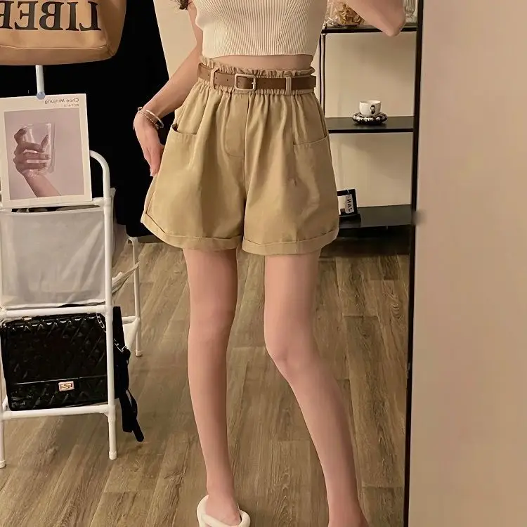 Washed Cotton New Cargo Shorts High Waist Slim
