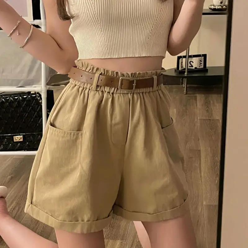 Washed Cotton New Cargo Shorts High Waist Slim