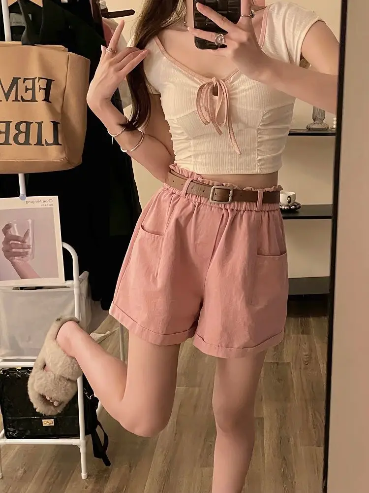 Washed Cotton New Cargo Shorts High Waist Slim — feature 12