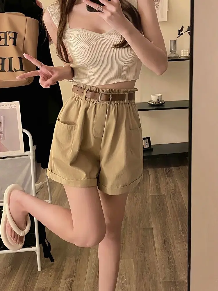 Washed Cotton New Cargo Shorts High Waist Slim — feature 6