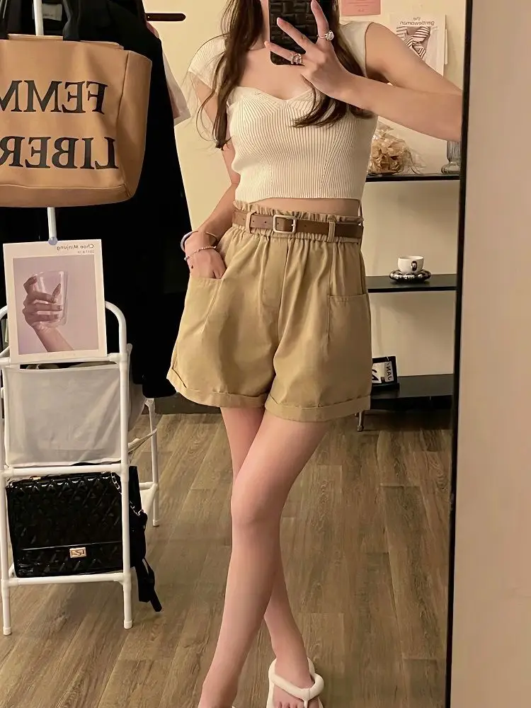 Washed Cotton New Cargo Shorts High Waist Slim — feature 7