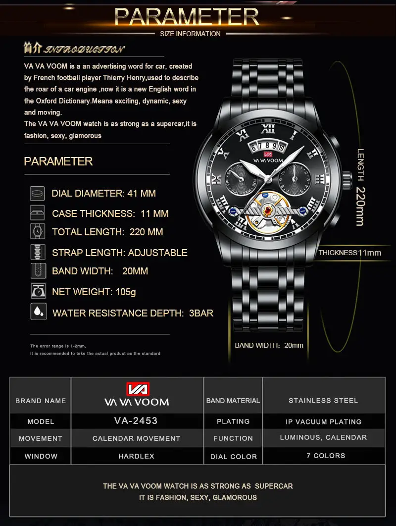 Men's Stainless Steel Tourbillon Quartz Watch Blue Gold — feature 25