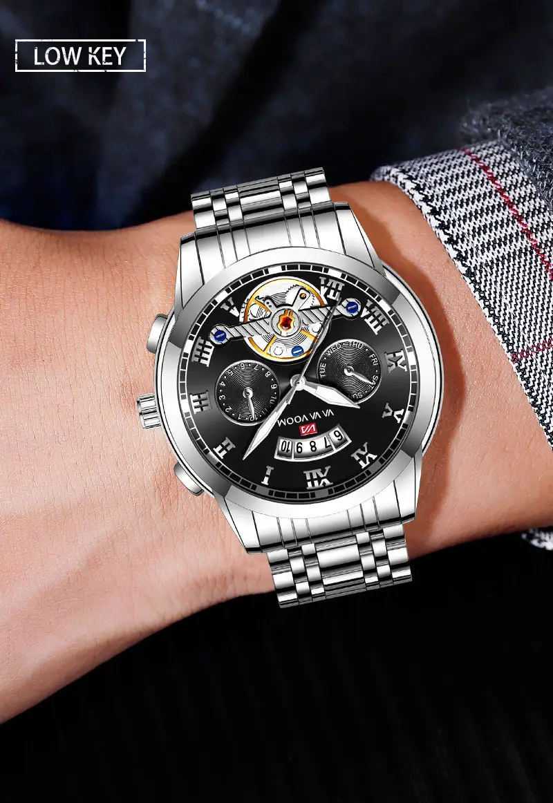 Men's Stainless Steel Tourbillon Quartz Watch Blue Gold — feature 35