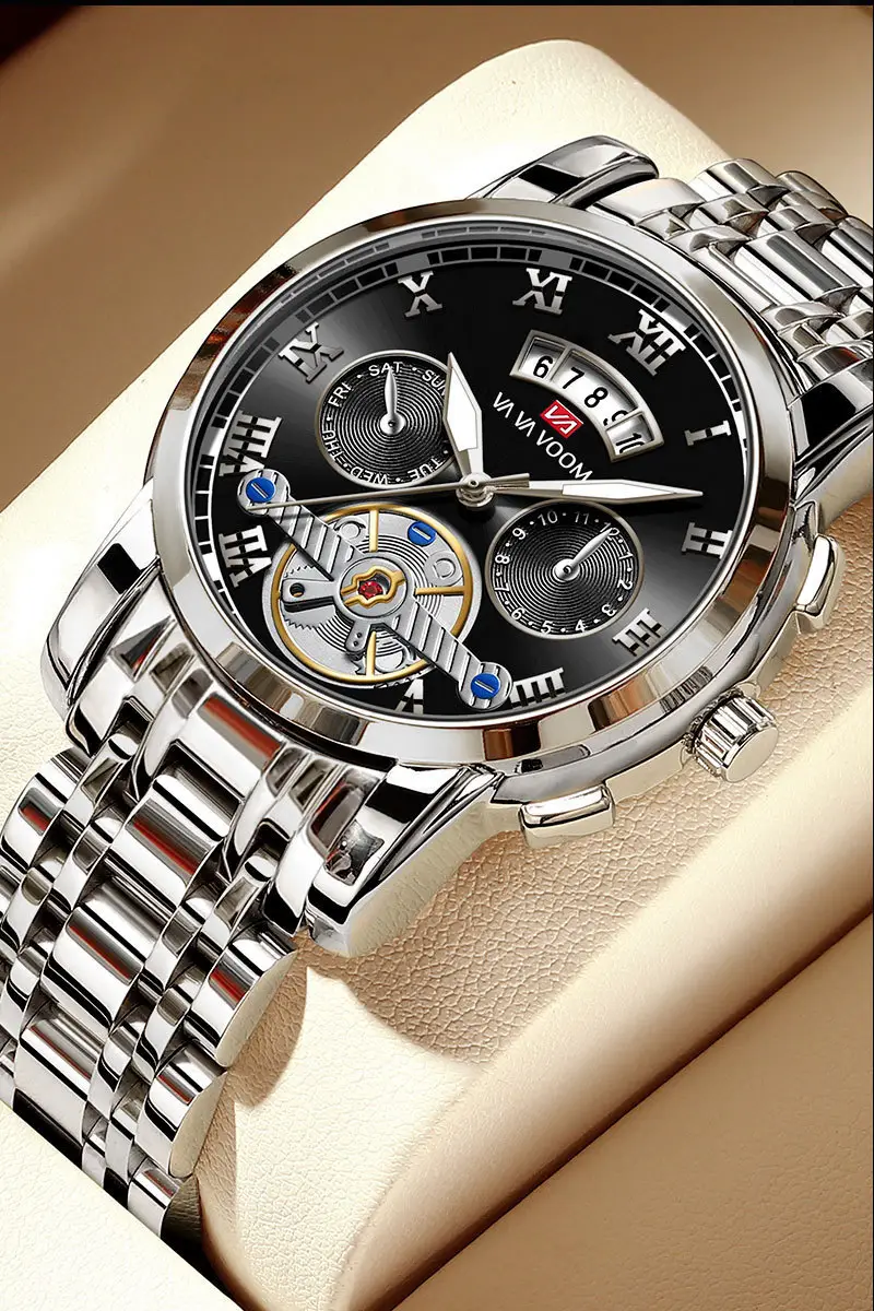 Men's Stainless Steel Tourbillon Quartz Watch Blue Gold — feature 36