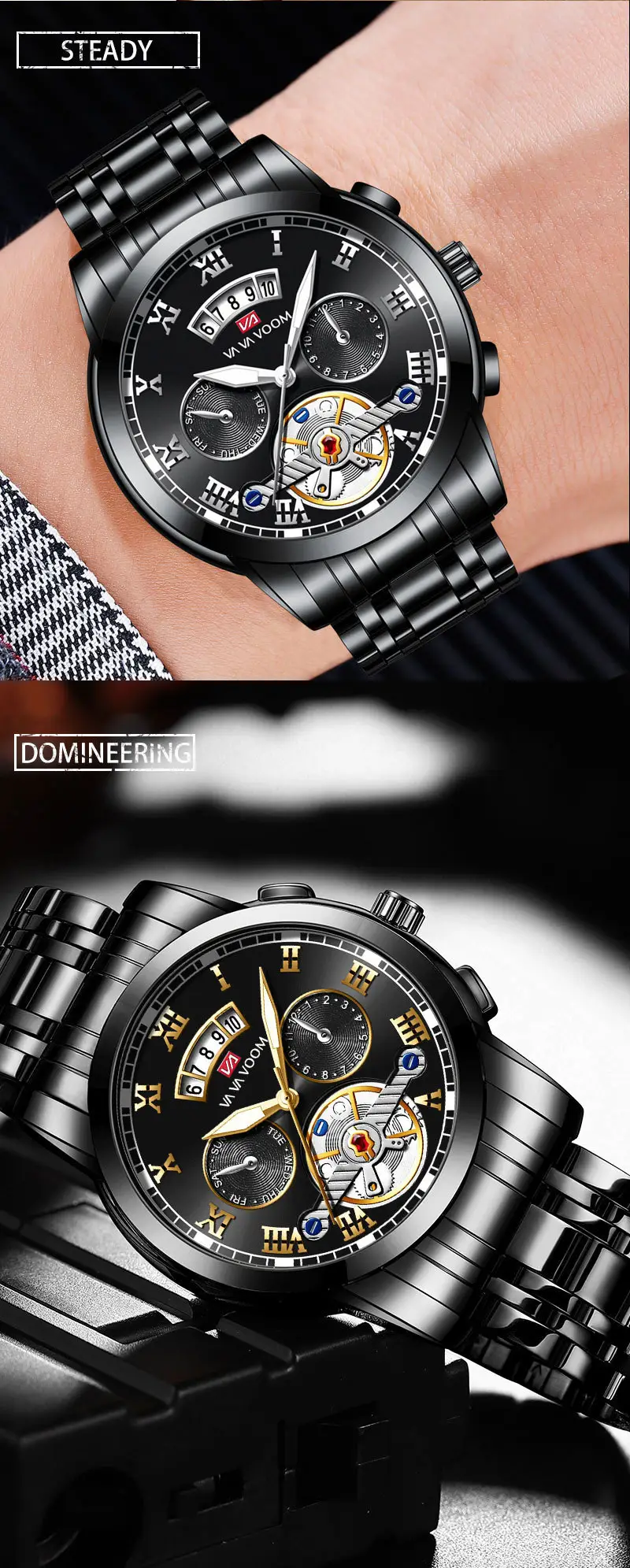 Men's Stainless Steel Tourbillon Quartz Watch Blue Gold — feature 37